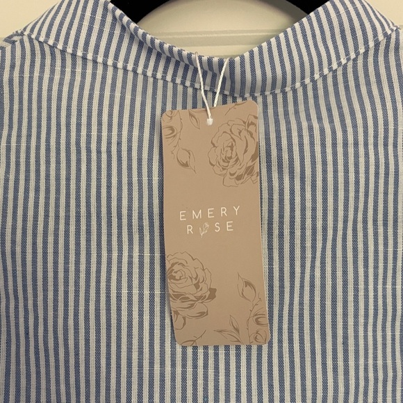 EMERY ROSE Blue & White Striped V-Neck Ruffle Sleeve Women's Blouse - Picture 5 of 9